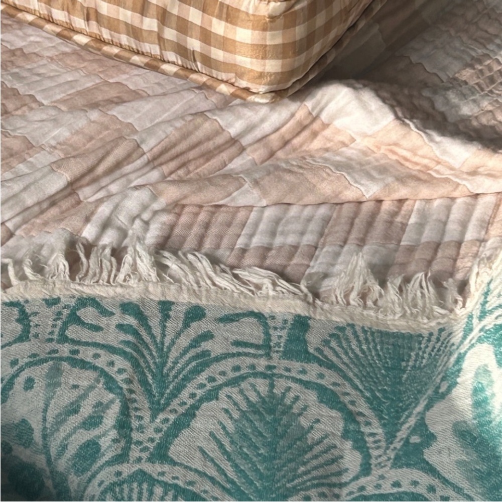 Succulent Swim Sarong Coverup Skirt Teal Green Ecru White Modern Woven 38 “ - Picture 10 of 16